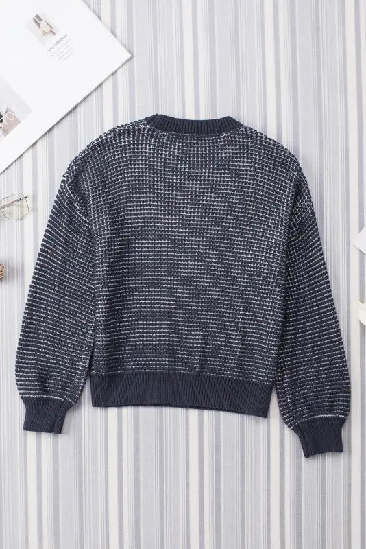 Blue heathered knit plus size drop shoulder sweater