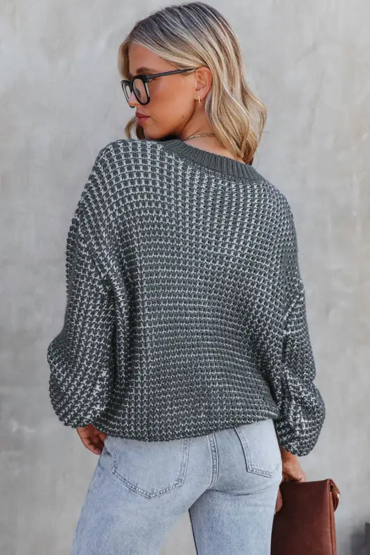 Blue heathered knit plus size drop shoulder sweater