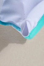 Blue High Waist Bikini - Contrast Trim Crisscross Back - Fashionfitz