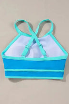 Blue High Waist Bikini - Contrast Trim Crisscross Back - Fashionfitz