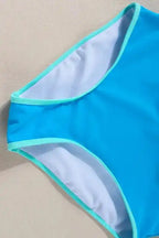 Blue High Waist Bikini - Contrast Trim Crisscross Back - Fashionfitz