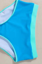 Blue High Waist Bikini - Contrast Trim Crisscross Back - Fashionfitz