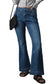 Blue high waist seam stitching pocket flare jeans - bottoms