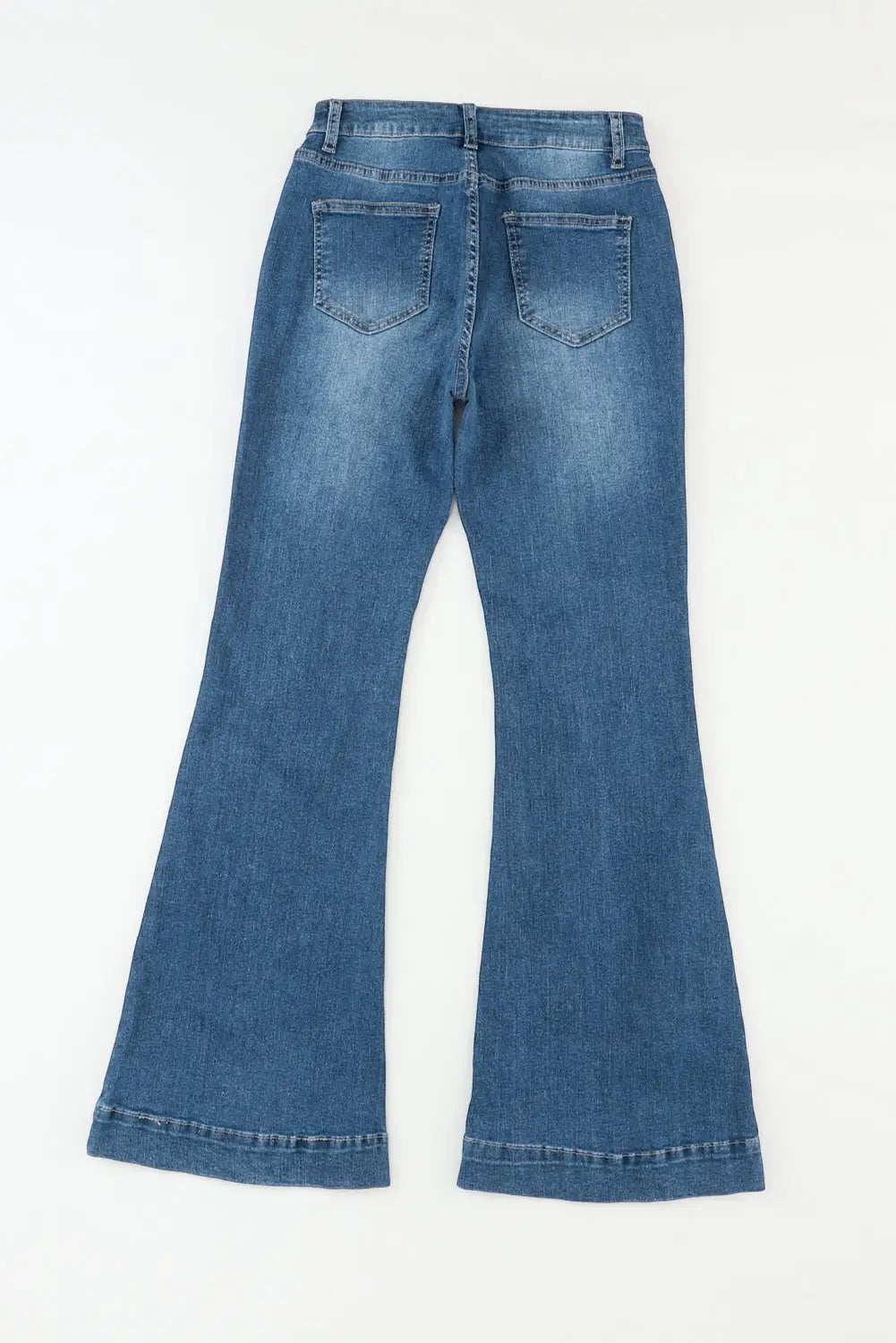 Blue high waist seam stitching pocket flare jeans - bottoms