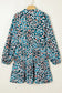 Blue leopard print bubble sleeve ruffled dress