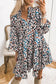 Blue leopard print bubble sleeve ruffled dress