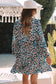 Blue leopard print bubble sleeve ruffled dress