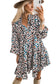 Blue leopard print bubble sleeve ruffled dress