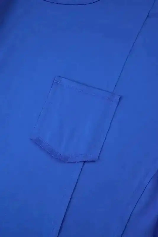 Blue Oversize T-shirt - Patched Pocket Exposed Seam - Fashionfitz