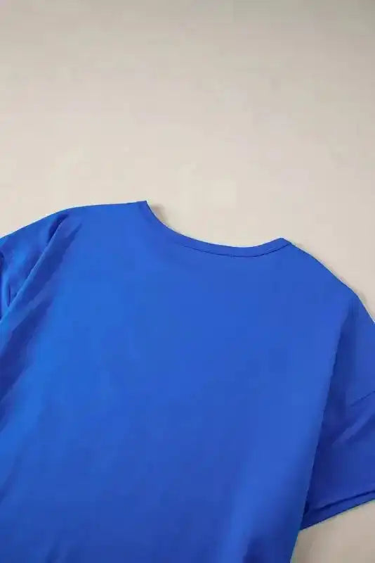Blue Oversize T-shirt - Patched Pocket Exposed Seam - Fashionfitz