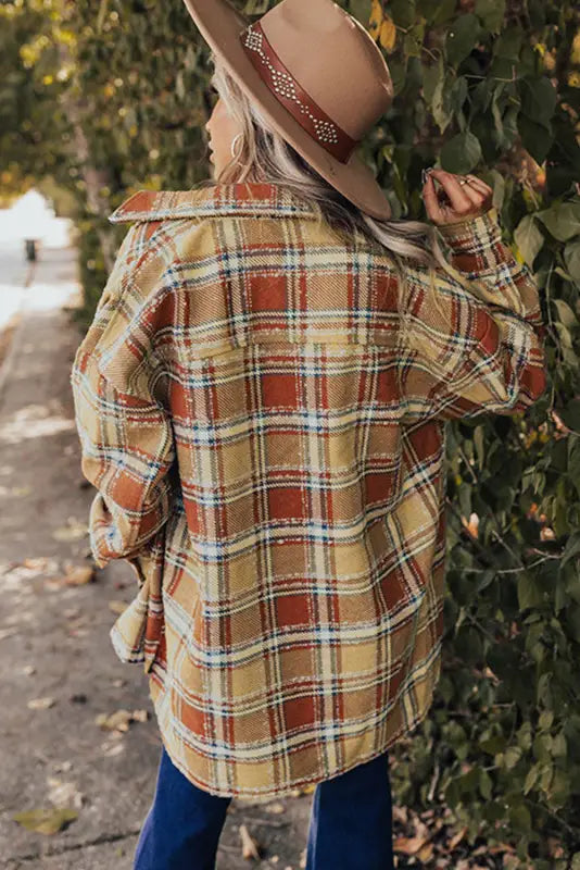 Blue oversized flap pockets plaid shacket with slits - shackets