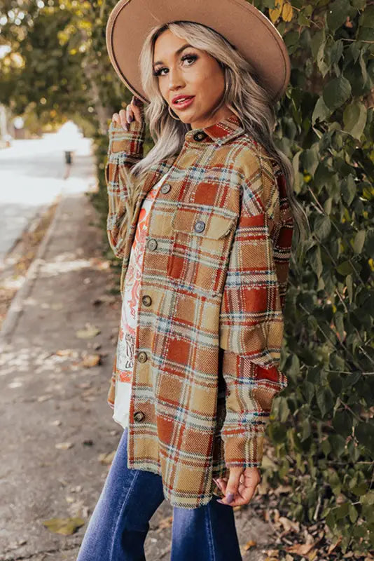 Blue oversized flap pockets plaid shacket with slits - shackets