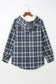 Blue plaid pattern sherpa lined hooded shacket - jackets