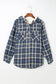 Blue plaid pattern sherpa lined hooded shacket - jackets