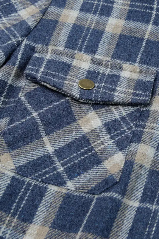 Blue plaid pattern sherpa lined hooded shacket - jackets