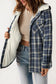 Blue plaid pattern sherpa lined hooded shacket - jackets