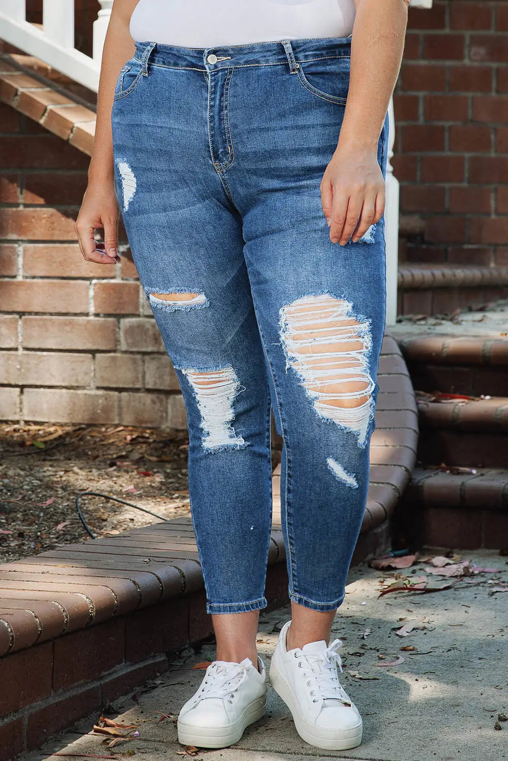 Blue plus size distressed ripped skinny jeans - 1x