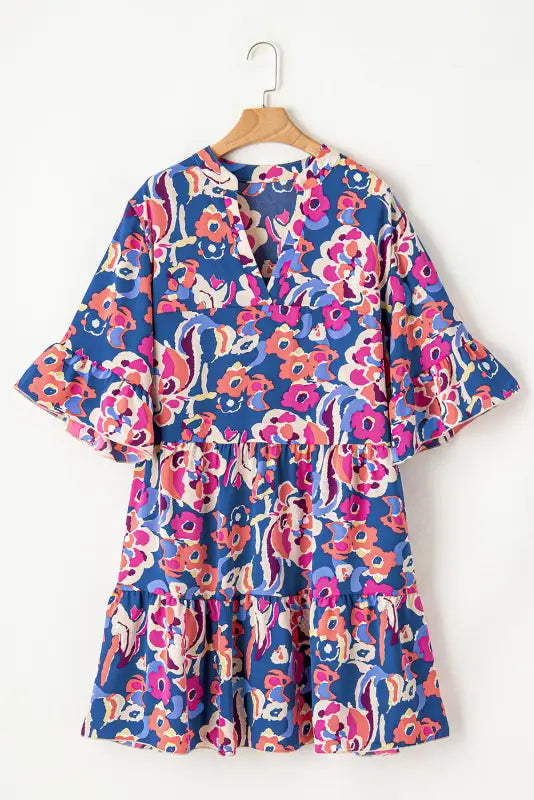 Blue plus size floral mini dress - 1x / 100% polyester - size/plus dresses/plus dresses