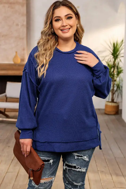 Blue plus waffle knit oversized top - size blouses