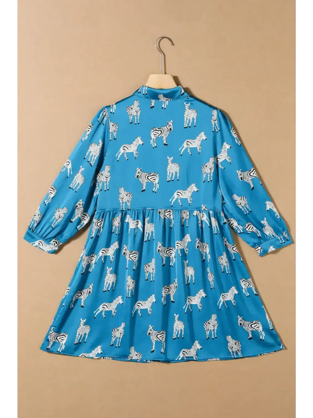 Blue printed zebra pattern pleated shirt tunic dress - dresses