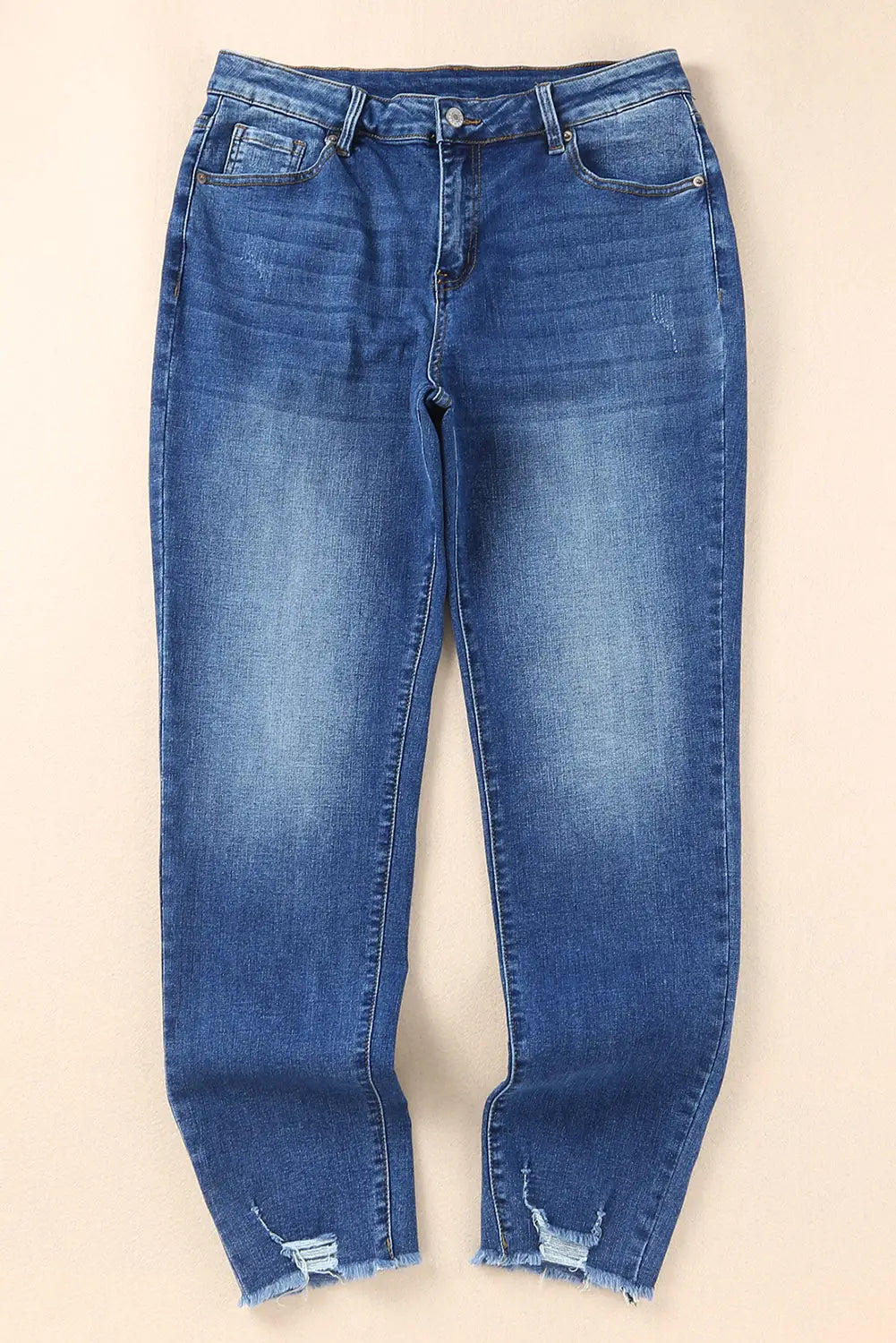 Blue raw hem ankle-length skinny jeans