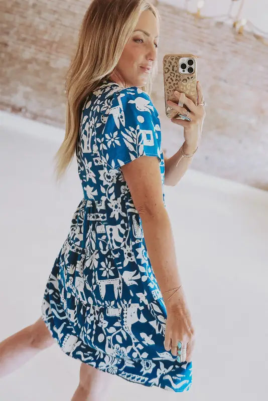 Blue ricrac floral loose dress - dresses/floral dresses