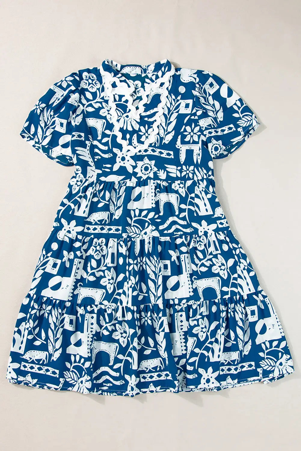 Blue ricrac floral loose dress - dresses/floral dresses