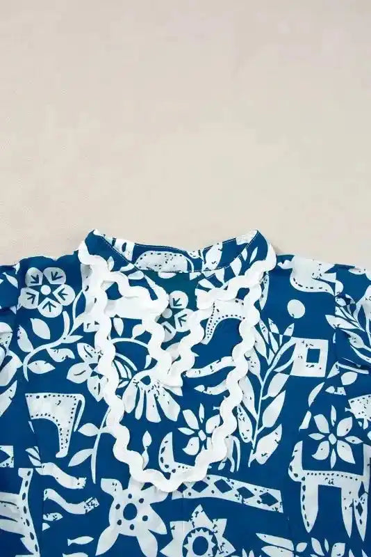 Blue Ricrac Floral Loose Dress - Fashionfitz