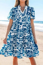 Blue Ricrac Floral Loose Dress - Fashionfitz