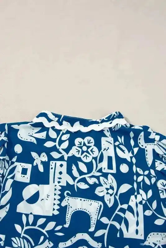 Blue Ricrac Floral Loose Dress - Fashionfitz