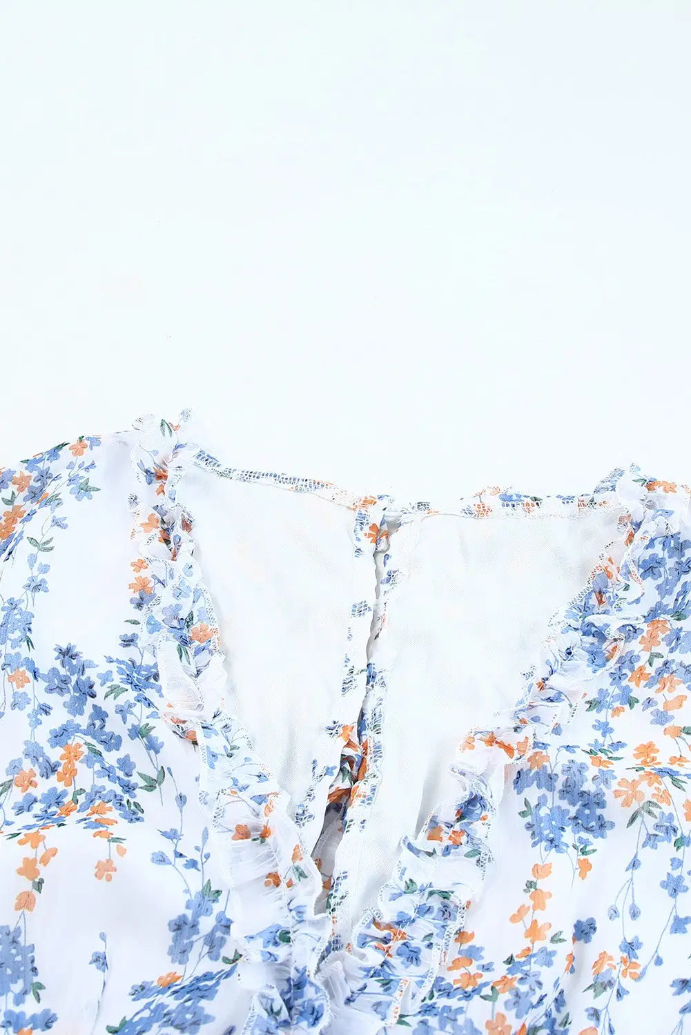 Blue ruffle detailing open back floral dress - dresses
