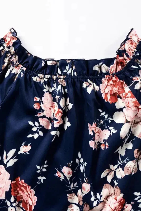 Blue Ruffle Off Shoulder Flounce Sleeve Floral Blouse - Fashionfitz