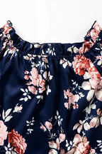 Blue Ruffle Off Shoulder Flounce Sleeve Floral Blouse - Fashionfitz
