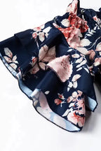 Blue Ruffle Off Shoulder Flounce Sleeve Floral Blouse - Fashionfitz
