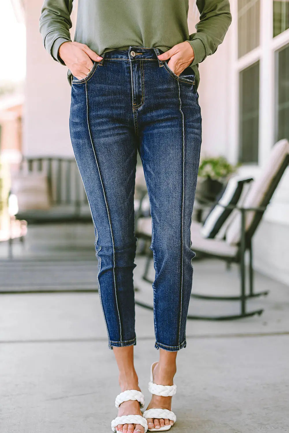 Blue seamed high waist skinny fit jeans - 6 / 71% cotton + 27.5% polyester + 1.5% elastane