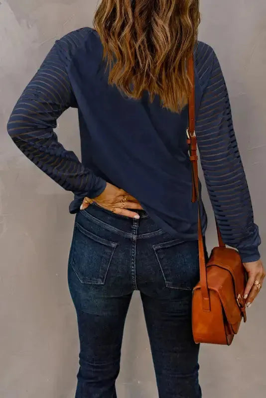 Blue Sheer Stripe V-Neck Top - Fashionfitz