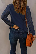 Blue Sheer Stripe V-Neck Top - Fashionfitz