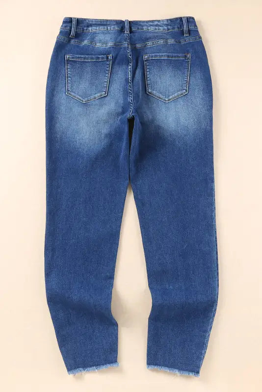 Blue raw hem ankle-length skinny jeans