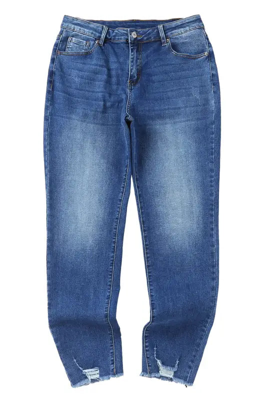 Blue raw hem ankle-length skinny jeans