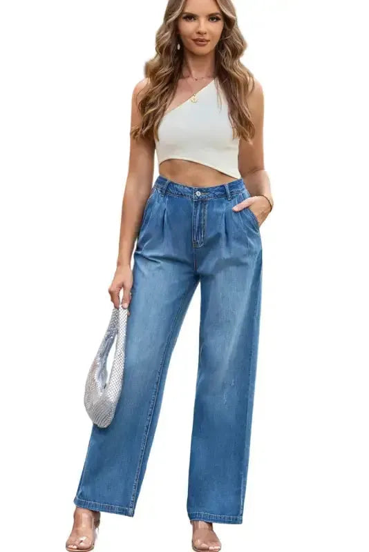 Blue Slouchy Wide Leg Jeans - Fashionfitz