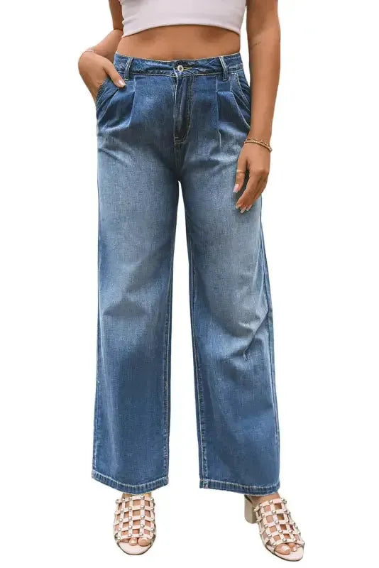 Blue Slouchy Wide Leg Jeans - Fashionfitz