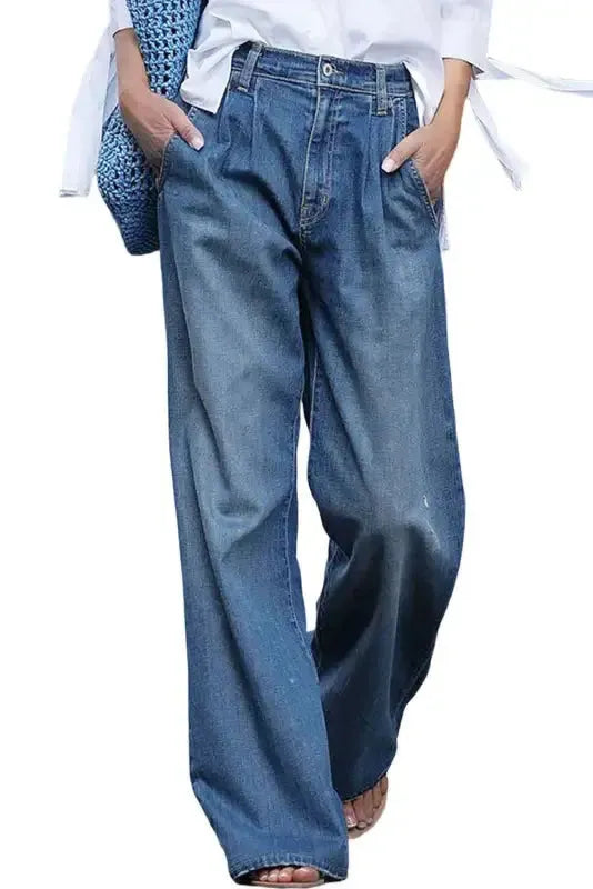 Blue Slouchy Wide Leg Jeans - Fashionfitz