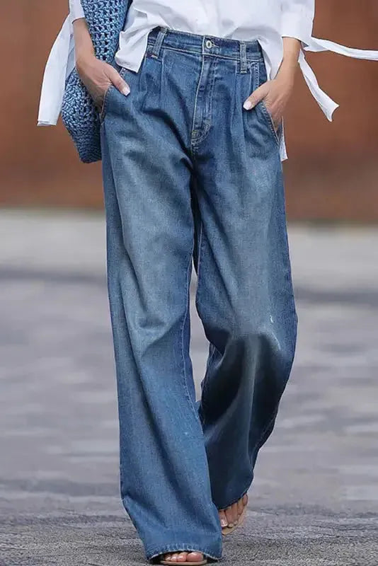 Blue Slouchy Wide Leg Jeans - Fashionfitz