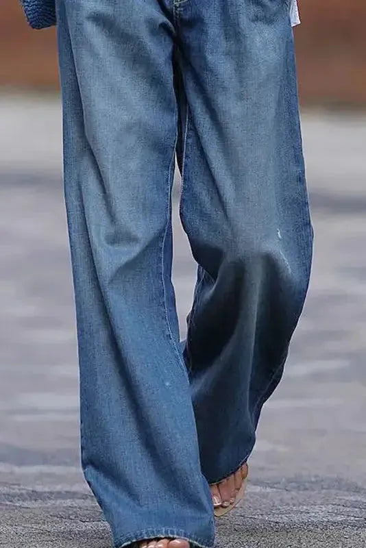 Blue Slouchy Wide Leg Jeans - Fashionfitz