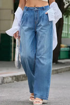 Blue Slouchy Wide Leg Jeans - Fashionfitz