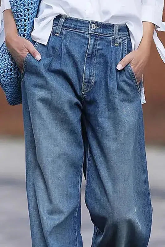 Blue Slouchy Wide Leg Jeans - Fashionfitz