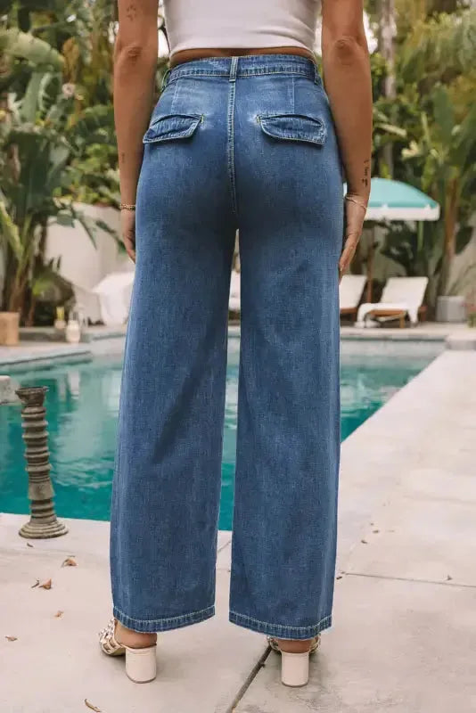 Blue Slouchy Wide Leg Jeans - Fashionfitz