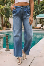 Blue Slouchy Wide Leg Jeans - Fashionfitz