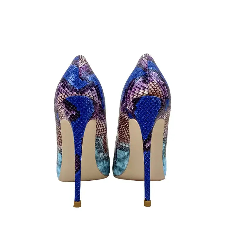 Blue snake pattern stiletto high heels shoes - 12cm / 33
