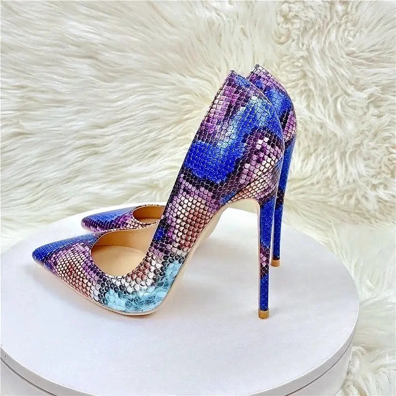 Blue Snake Pattern Stiletto High Heels Shoes - & Bags